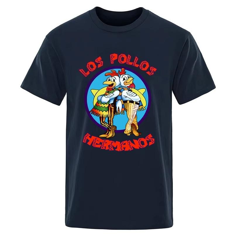 Highquality Mens Summer LOS POLLOS Hermanos Printed Tshirt Casual Pure Cotton Tshirt Chicken Brothers Couple Streetwear