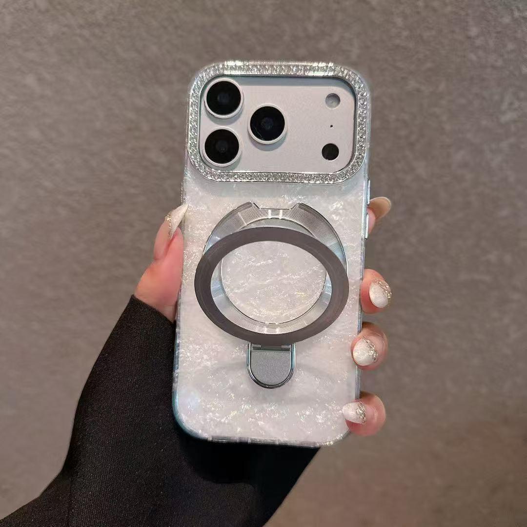 Diamond Rhinestone Shell Pattern Phone Case for iPhone 13/14/15/16/17 Pro Max with Stand iPhone 17 Pro
