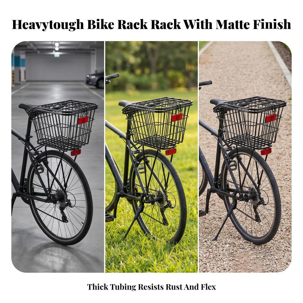Bike Rear Rack with Basket Long-Lasting for Grocery Shopping, Commuters