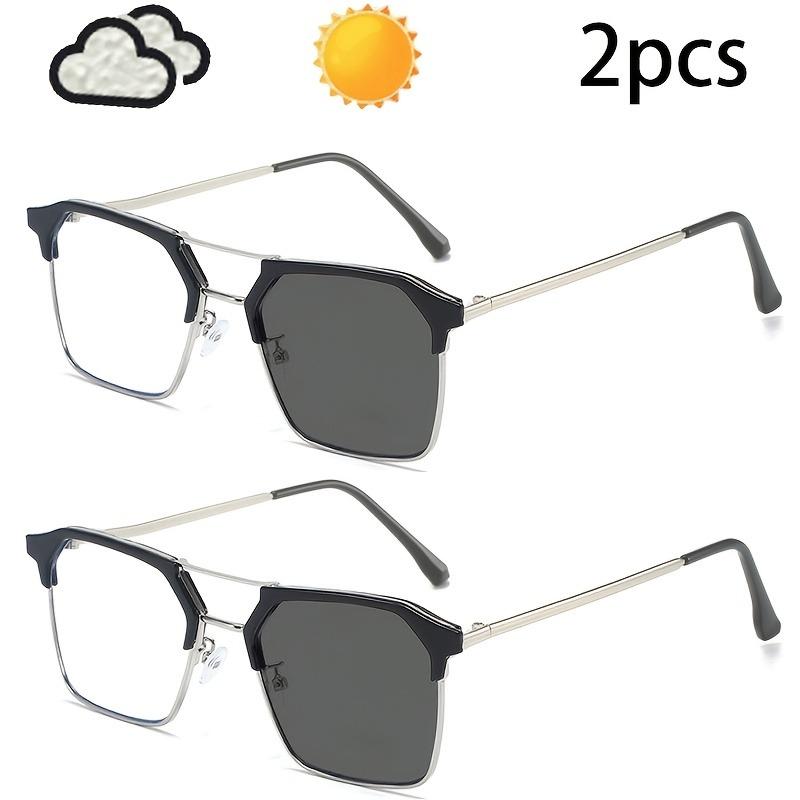 2pcs Fashionable Business Style Outdoor Photochromic Unisex Fashion Glasses Casual Sunshade Glasses