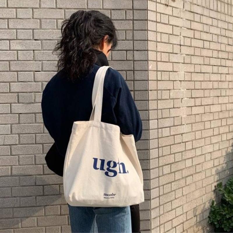 Casual Large Capacity Women'S Bag Shoulder Bags Shopper Canvas Letter Fashion Harajuku Zipper Print Street Handbags