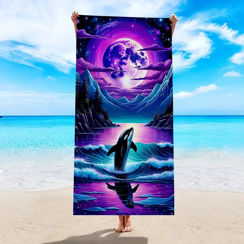 Mermaid Tail Beach Towel 2D Flat Printed Peach Skin Bath Towel Soft Quick Dry For Summer Vacation Pool Seaside