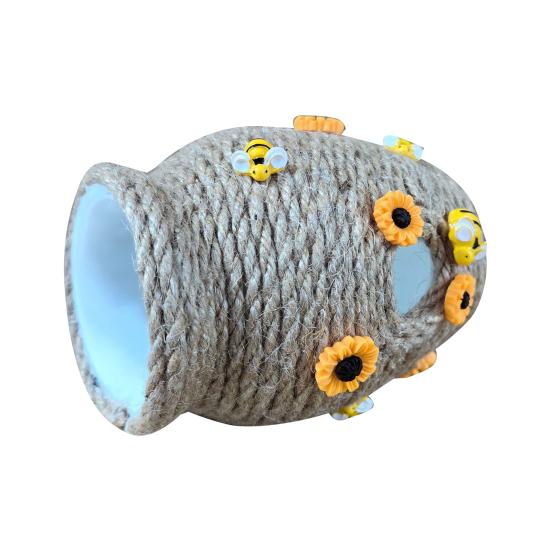 Honungskrukvas med bi och solrosor Naturligt jutesnöre Blomvas Gårdsbordsskiva Centerpiece för kök matbord Heminredning