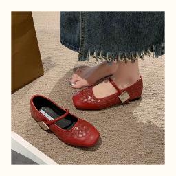 

Retro square toe flat shoes for spring summer new women s solid color versatile casual breathable single shoes 35