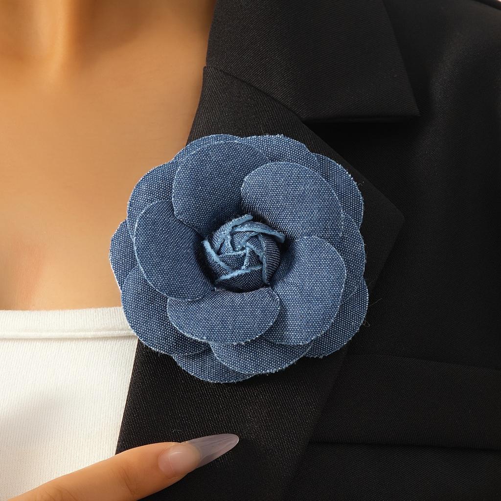 Blomma tredimensionell tyg blå denim blomma brosch flerskiktad blomma festpaj semester mångsidig Nyårspresent smycken