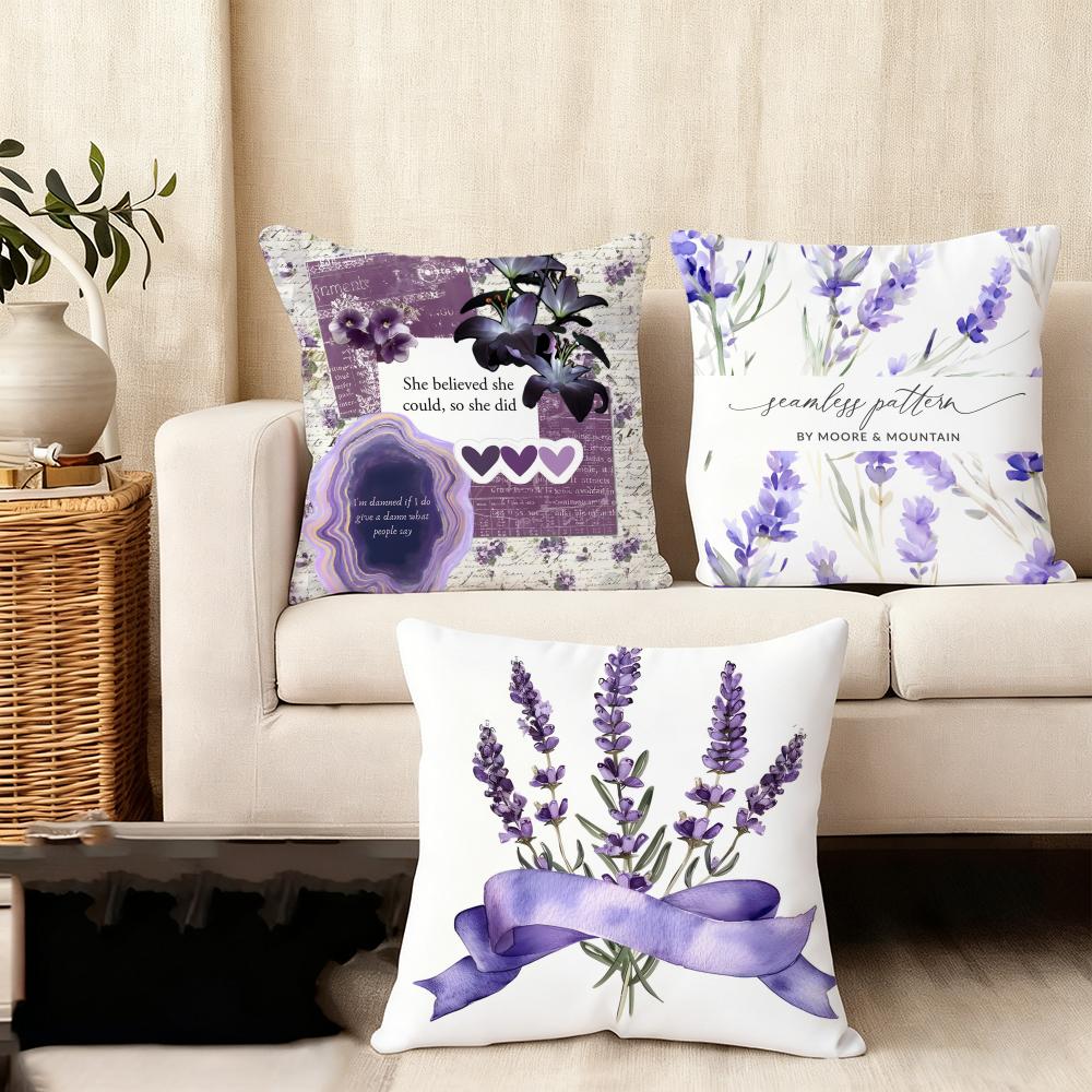L-Lavender Cushion Cover Soft Plush Fabric Double-Sided Printed Sofa Cushion Cover For All Seasons Home Decor Gift
