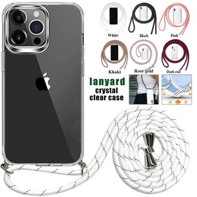 Transparente Zellschutzhülle mit Lanyard-Schulterhalskette, verstellbarem Riemen, Seilschnur für iPhone 15 14 Plus 13 12 11 Pro Max X XR XS Max 8 7 Plus