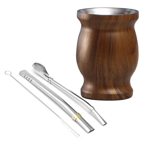 Eculcki Stainless Steel Yerba Mate Cup, Argentinean Mate Gourd, Yerba Mate Tea, Guambo, with Bombilla (Brown)