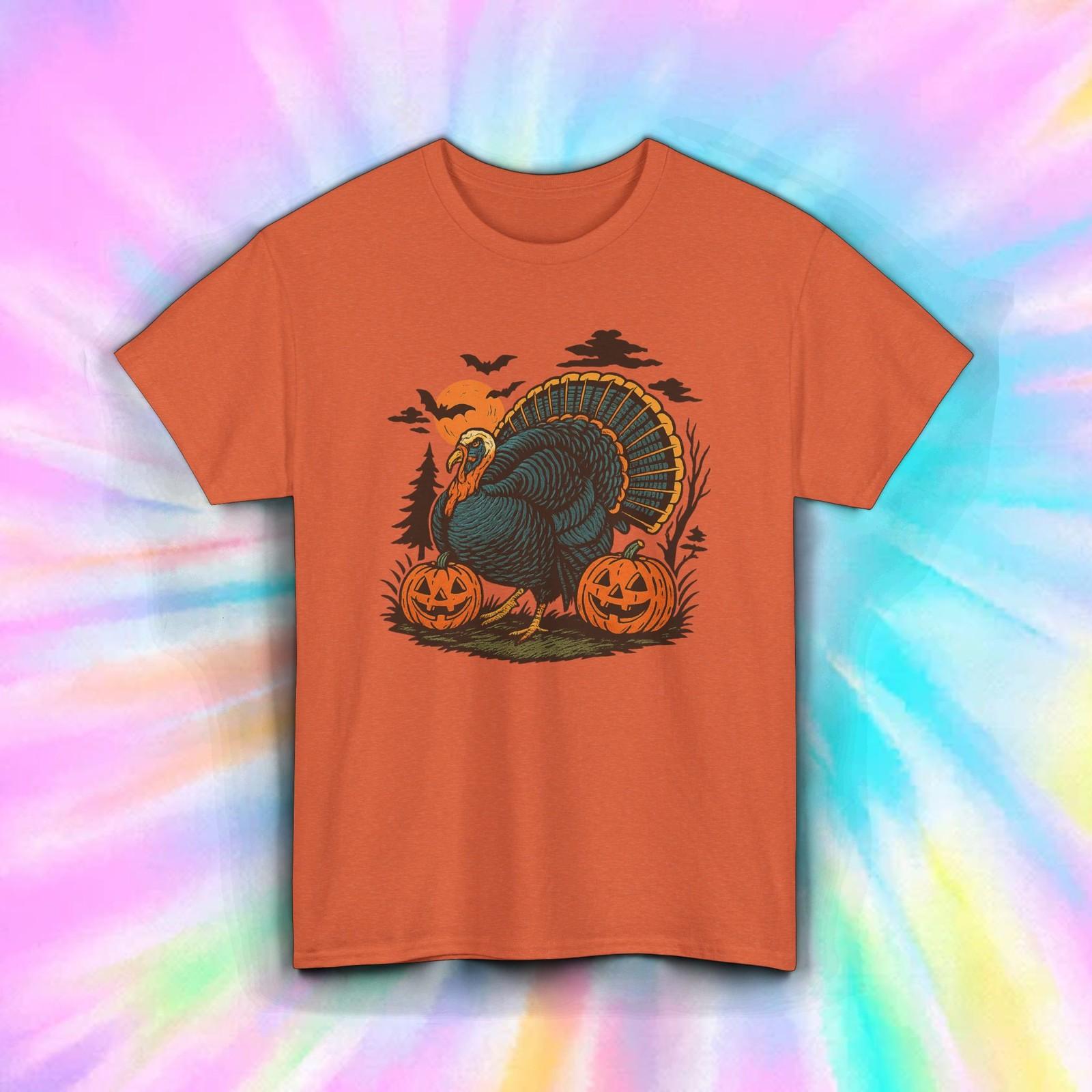 Halloween Turkey Shirt Funny Fall Pumpkin Bat Costume Party Graphic Tee S-5XL S
