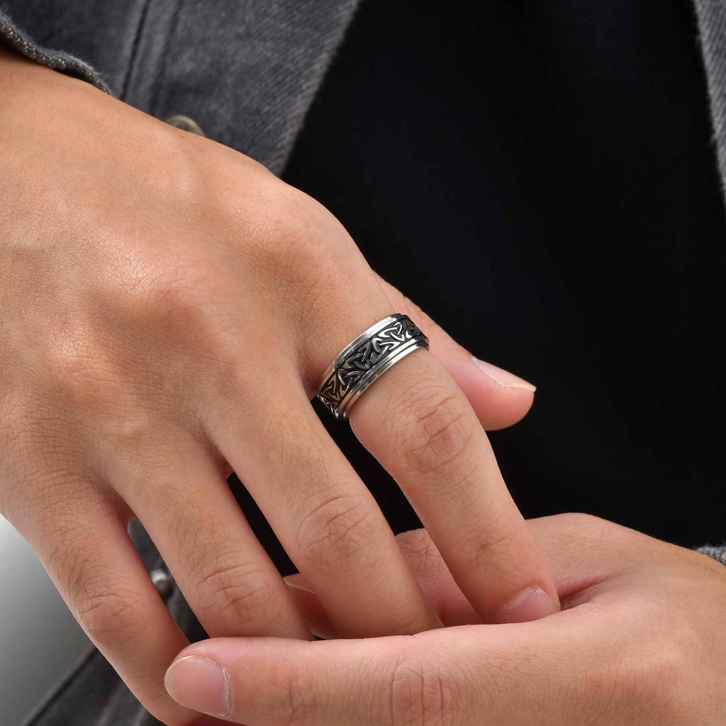 Viking Celtic Knot Rune Ring for Men,Stainless Steel Worry Stress Relief Knuckle Rotating Ring,Vintage Jewelry Gift