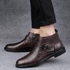Men's Slip-On High-Top Cowhide Ankle Boots - Plus Size, Velvet-Lined, Warm Casual Leather Boots for Autumn/Winter.