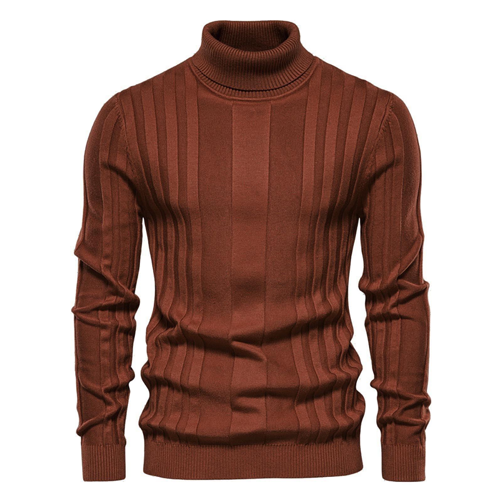 

Новый мужской повседневный вязаный теплый подклад с высоким воротом, мужской пуловер однотонной расцветки M коричневый