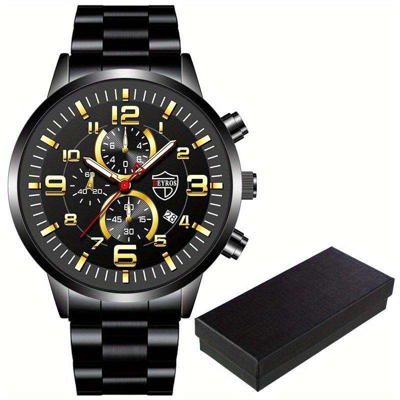 Wathes for Mens Fashion Business Stainless Steel Quartz Wristwatch Male Casual Sports Calendar Watch Luminous Clock