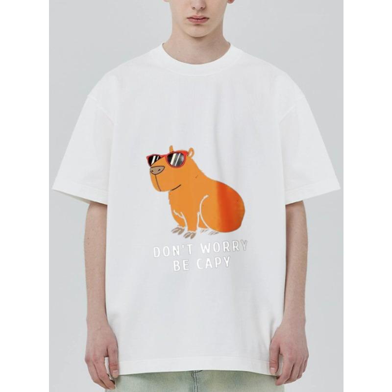 Tričko s kulatým výstřihem Černé Kapybara se slunečními brýlemi a textem Don't Worry Be Capy Ležérní oblečení pro muže a ženy