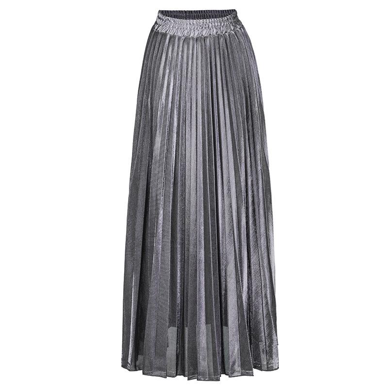 2020 Spring/Summer Pleated Midi Skirt: Plus Size High Waist Gold Beach Dress for Women