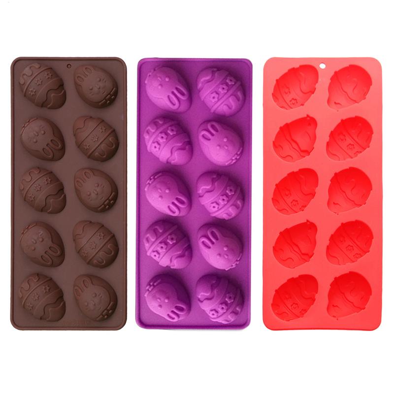 1pcs 10 Cavity Easter Silicone Mold Rabbit Colored Egg Chocolate Cake Mold Holiday Decoration Baking Tools Manual Soap Mould