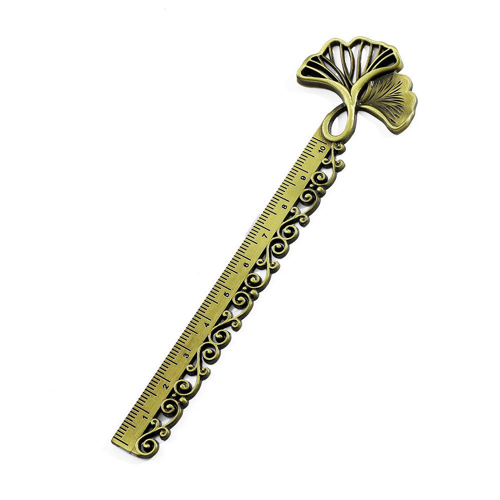 Metal Ginkgo Leaf Ruler Bookmark Antique Style Decorative Measuring Tool for Reading and Crafting with Intricate Leaf Design One Size жёлтый