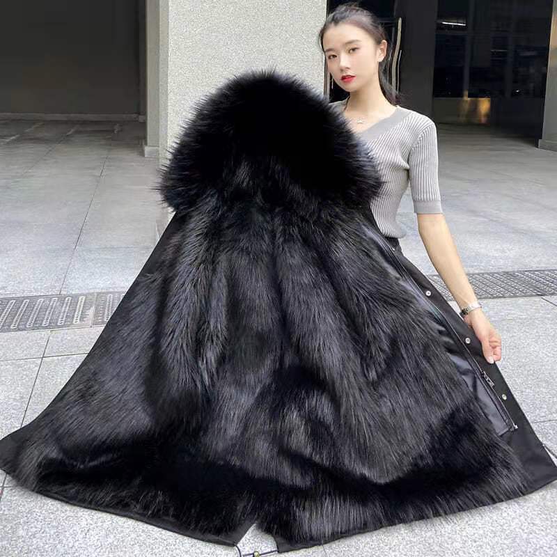 Women's imitation fur medium and long removable imitation fox fur liner fur integrated thickened large size new coat