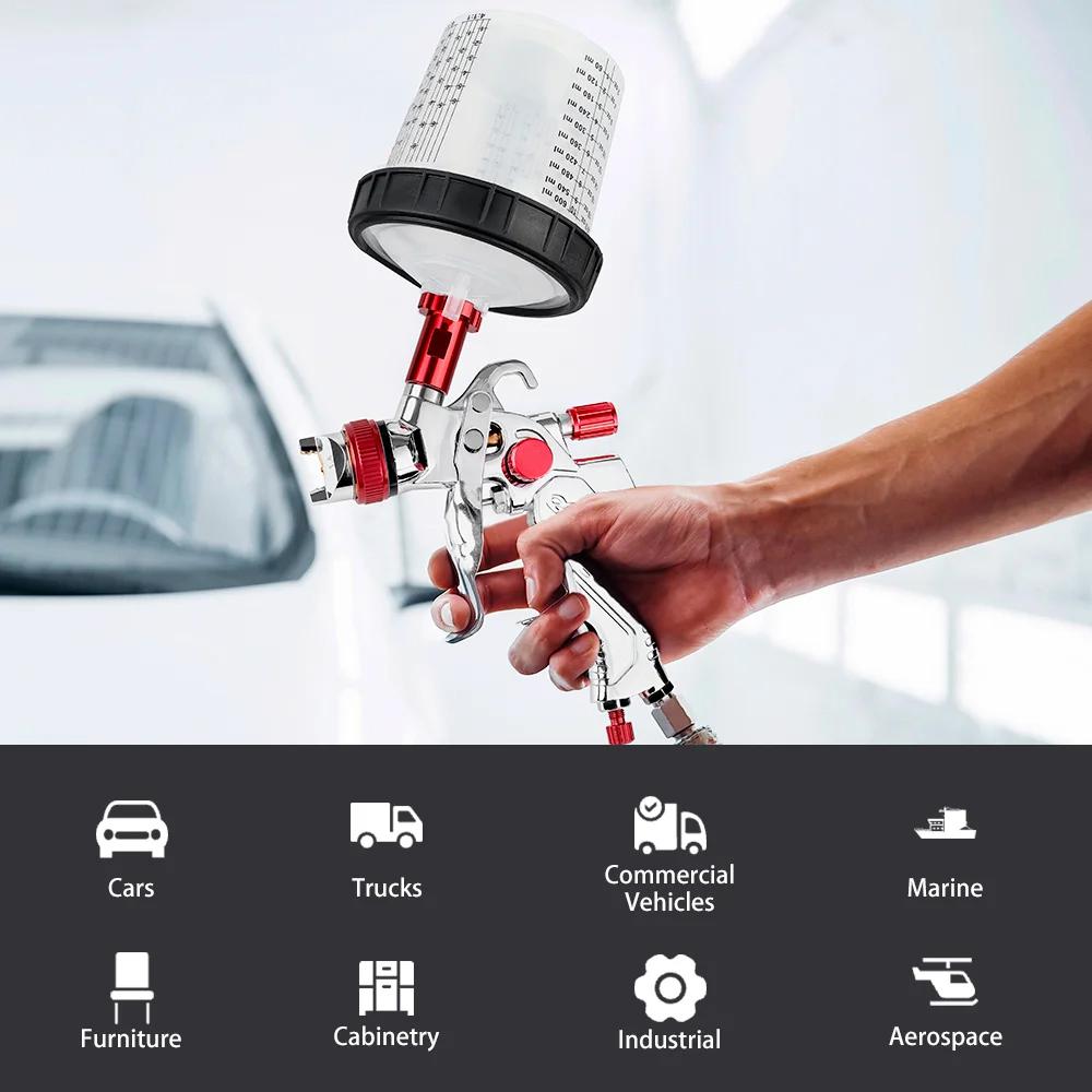 HVLP Spray Gun 1.4+1.7+2.0mm Nozzle Kit with Air Regulator Filters +10PCS No-clean Paint Mixing Cups High Quality Spray Gun