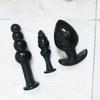 VaHppy Black Glass Anal Plugs 3pcs 3.4/4.9/6.5cm SM BDSM Adult Products Gay Anal Masturbation Expansion Sex Toys Pulling Beads