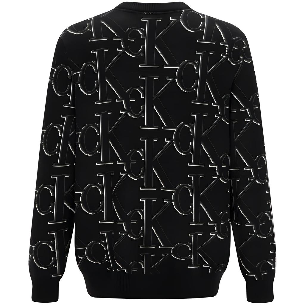 Calvin Klein Autumn Winter Fashion Round Neck Pullover All Over Print Long Sleeve Sweater Men sweater Black J322304