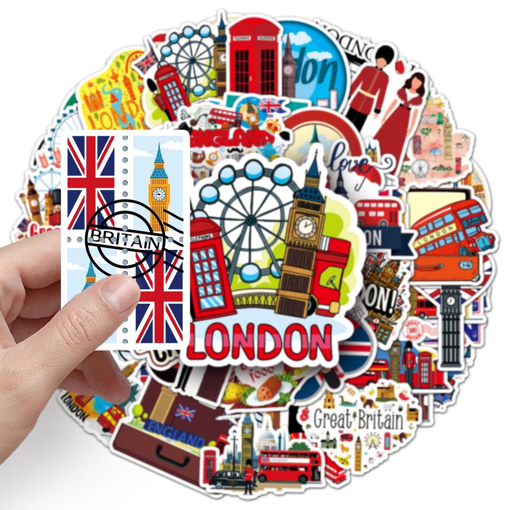 50 UK-Themed Waterproof Cartoon Stickers: Outdoor Scenery for Travel, Water Bottles, and Suitcases