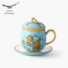 Yongfengyuan Madam Porcelain West Lake Blue 4-Piece Covered Mug, 280ml