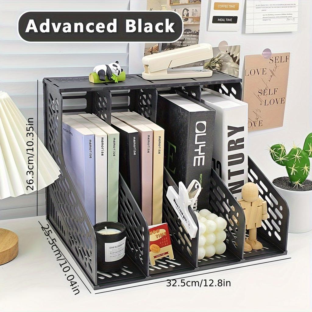 Creative Four-Section Desktop File Organizer, A4 Document Holder, Bookend Pen Holder, Office File Storage and Sorting Rack