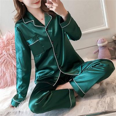 Pijamas femininos de cetim sedoso, conjunto de pijamas de manga comprida, roupa de dormir, roupa de dormir