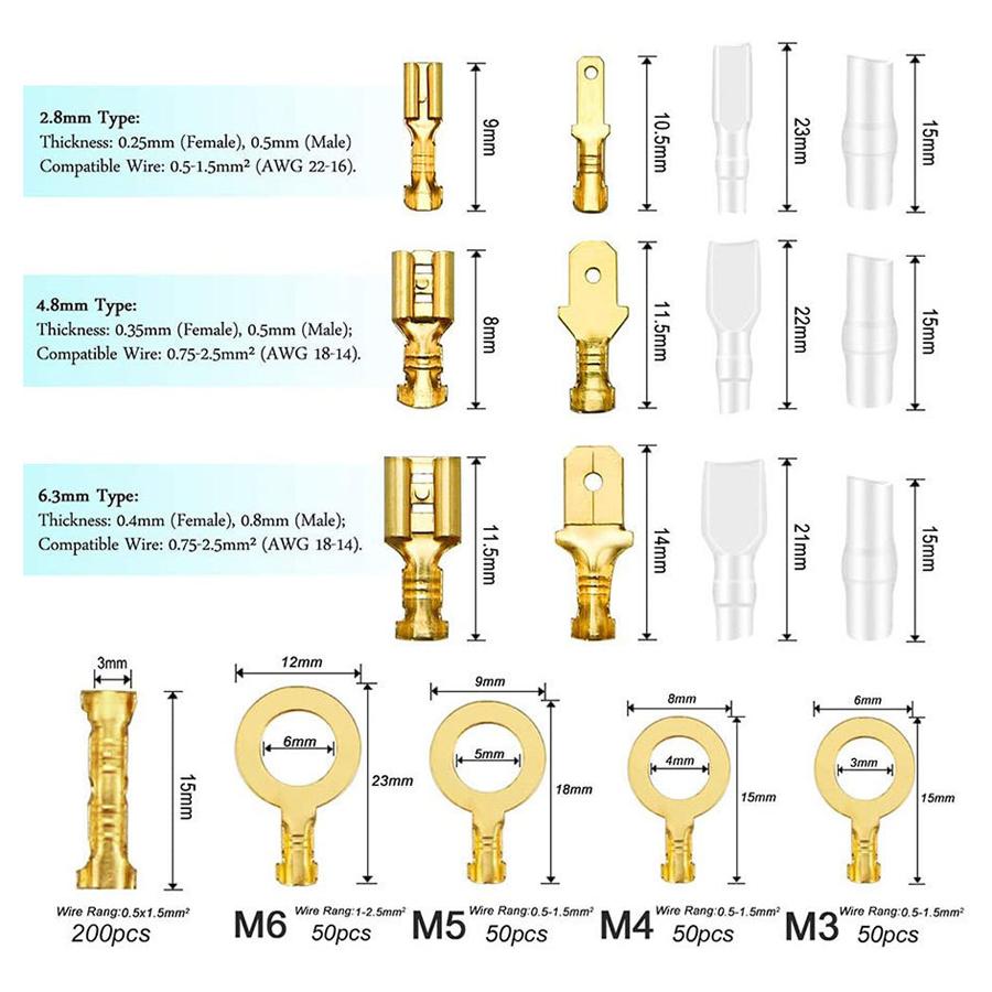 315pcs Male Female Wire Box Insulated Cable Connector 2.8/6.3mm Electrical Crimp Terminals Termin Spade Connectors Assorted Kit