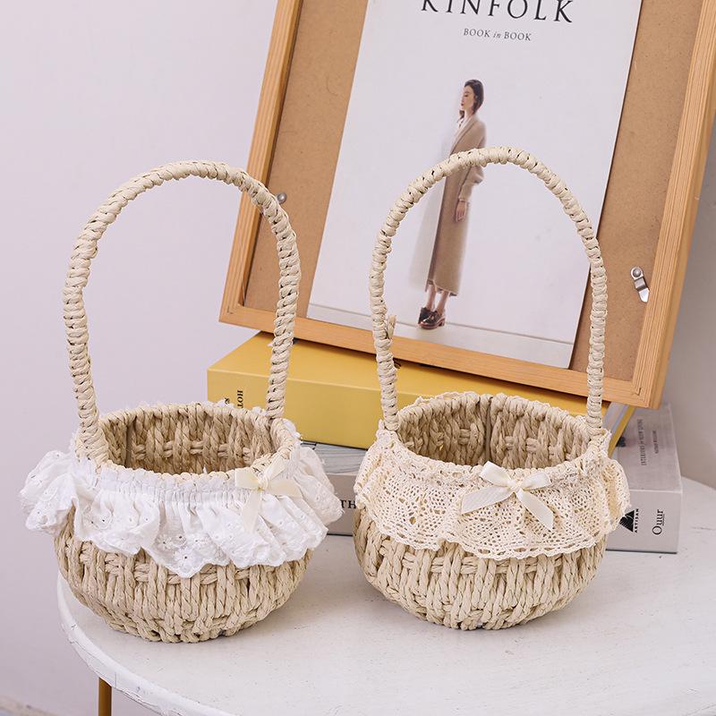 Women's Straw Crossbody Bag - Spring/Summer Floral Handbag, Woven Basket for Flowers and Fruit.