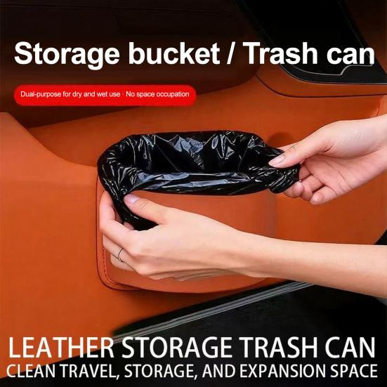 Yousheng Car Seat Back-Mounted Organizer Storage Box, Non-Destructive Installation Waterproof Leather Texture Multi-Functional Trash Can Door Side