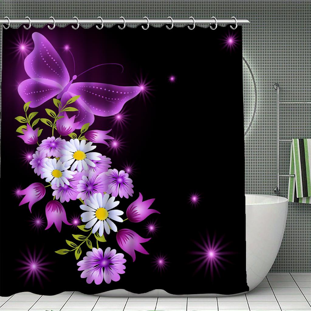 Różowe Zasłony Prysznicowe Motylki Zmywalna Tkanina Poliester Do Wanny Dekoracja Łazienki Partition Z 12 Haczykami Wodoodporne Dom
