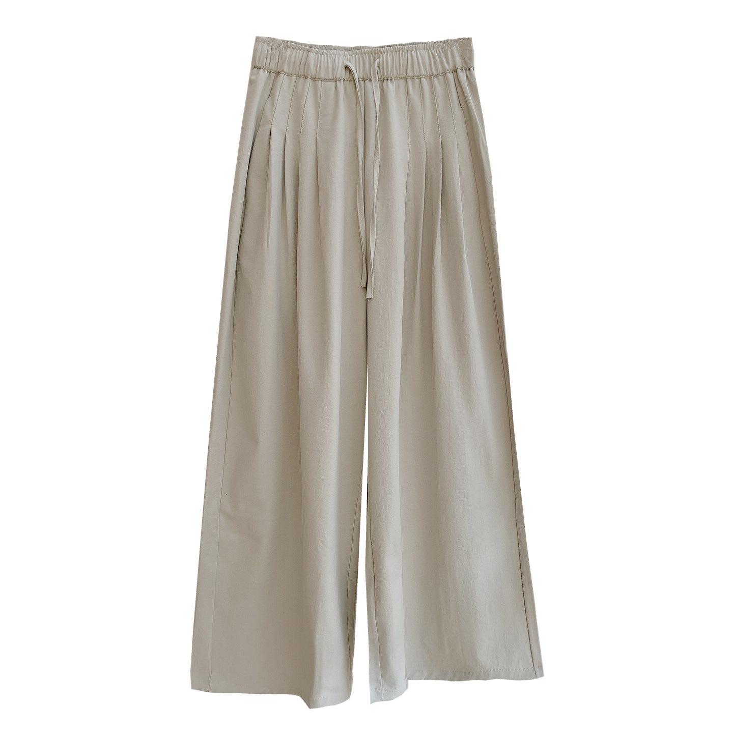 Women s Elegant Navy Wide-Leg Pants - 2026 Spring/Summer, Relaxed Fit, Elastic Waist Large