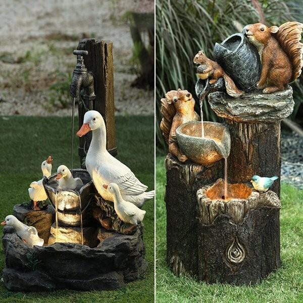 Charming Resin Squirrel And Duck Solar Fountain Garden Statue Unique Gift For All Occasions