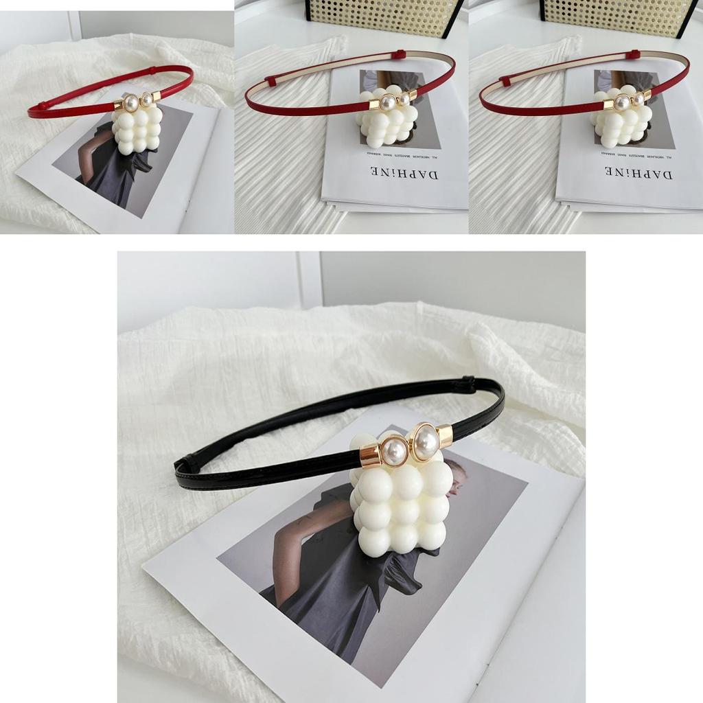 Stunning Matte Black Women's Belt With Elegant Pearl Buckle Perfect For Summer Outfits