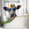 Farm Cow Shower Curtain Sweet Cheek Funny Cow With Sunflower Vintage Barn Farm Animal Waterproof Bathtub Shower Curtain