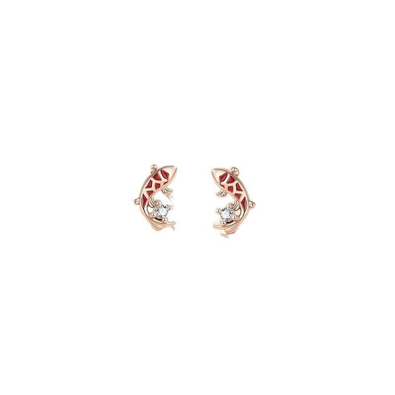Lucky Koi Stud Earrings Light Luxury Niche Design Earrings Chinese Style Natal Year Snake Year Earrings