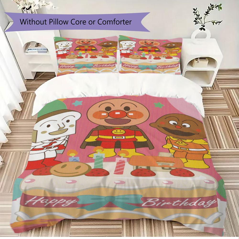 Anpanman Printed Cute Children's Duvet Cover Set, Three-Piece Set(1*Duvet Cover + 2*Pillowcase, Without Core),