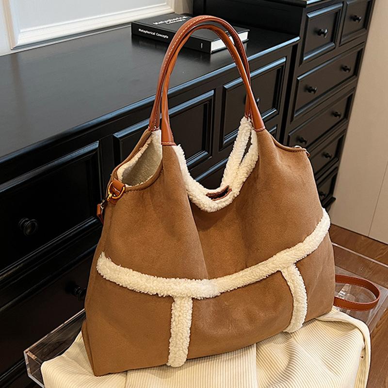 Autumn New Casual Simple Large-capacity Suede Portable Tote Bag Women's Commuter Shoulder Tote Bag