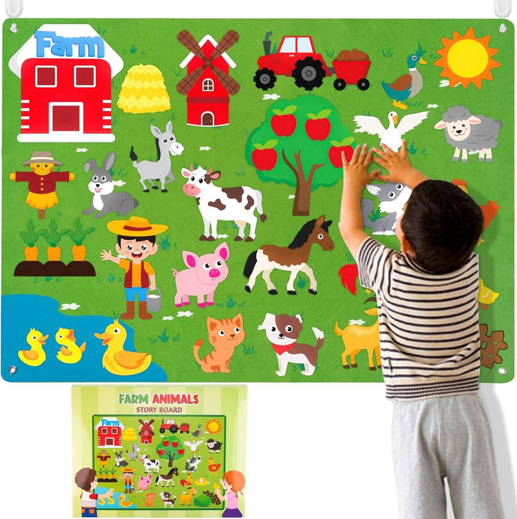 Filz-Geschichtenbrett-Set Spielzeug für Kinder Nutztiere Vorschulerziehung Frühes Lernen Interaktive Spielmatte Wandbehang Geschenk für Zu