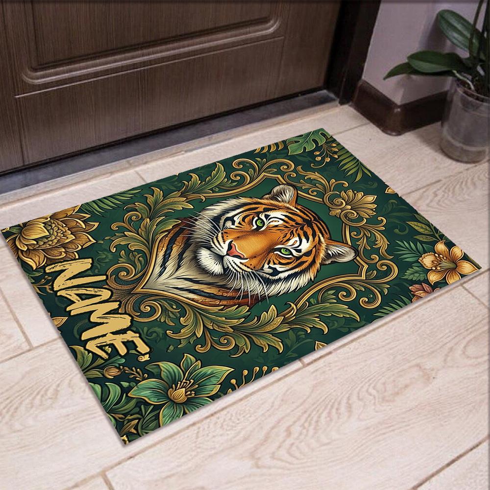 Custom Name Tiger Printed Carpet,Rug for Office Chair Living Room Bedroom Kitchen Room Decor Gifts.