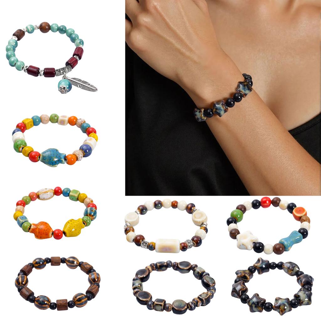 Färgglatt Kattinspirerat Keramiskt Pärlarmband Handgjort Keramiskt Pärlarmband med Färgglad Katt för Kvinnor och Tonåringar