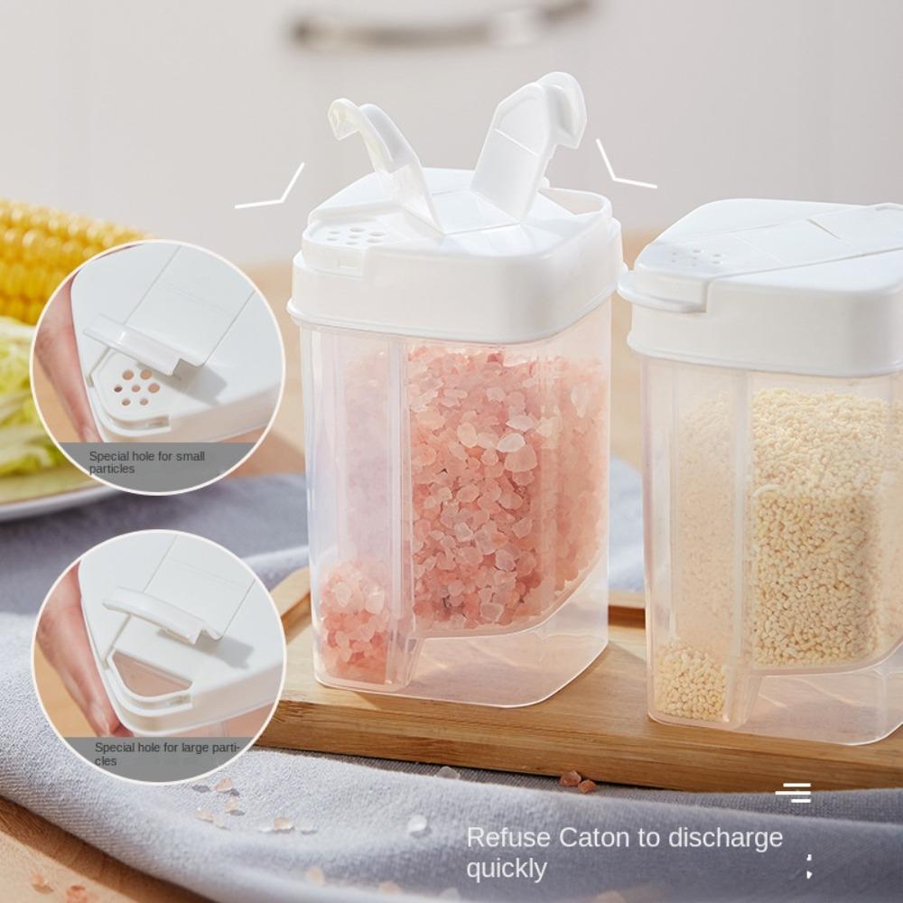 Odolná plastová kořenka průhledná s dvojitým víčkem dózy na koření solnička na dávkování bylinek prášků soli pepře