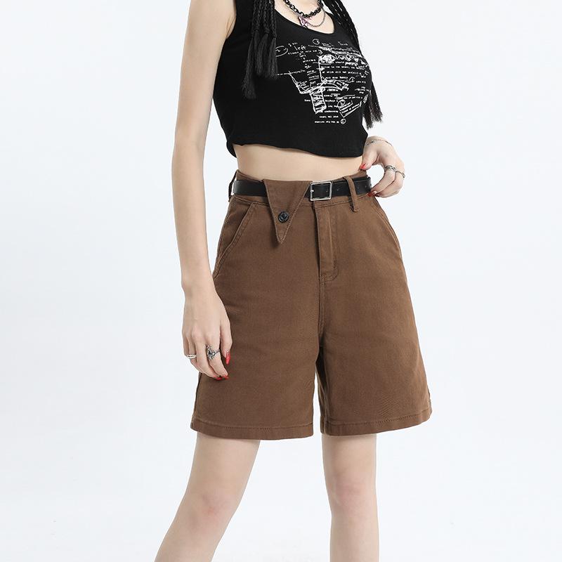 2025 İlkbahar/Yaz Kadın Elastik Kore Tarzı Kemerli Denim Şort