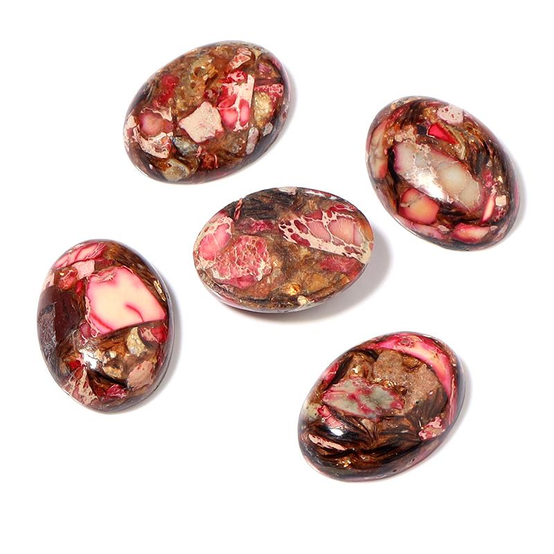 2pcs/lot Natural Stone Cabochon Colorful Imperial Jasper Oval Beads Gemstone Cabochon For DIY Necklace Rings Jewelry Accessories