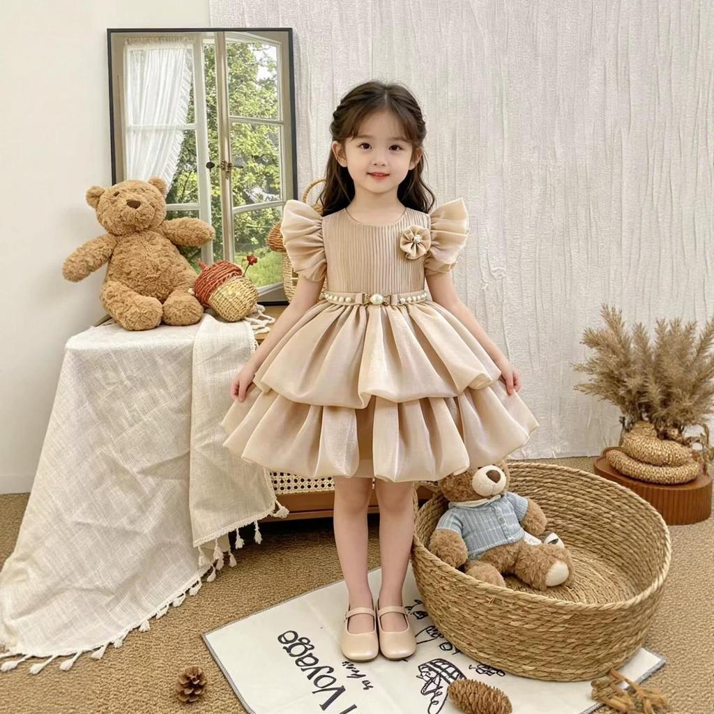 Frühlings-/Sommer-Festkleid für Kinder mit Perlen & 3D-Blumen - Kleinkind & Kleinkind