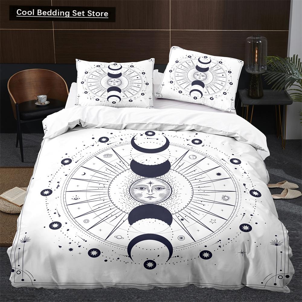 Sun Moon King Queen Duvet Cover Boho Magic Style Bedding Set for Teens Adults Golden Exotic Tribe 2/3pcs Polyester Quilt Cover