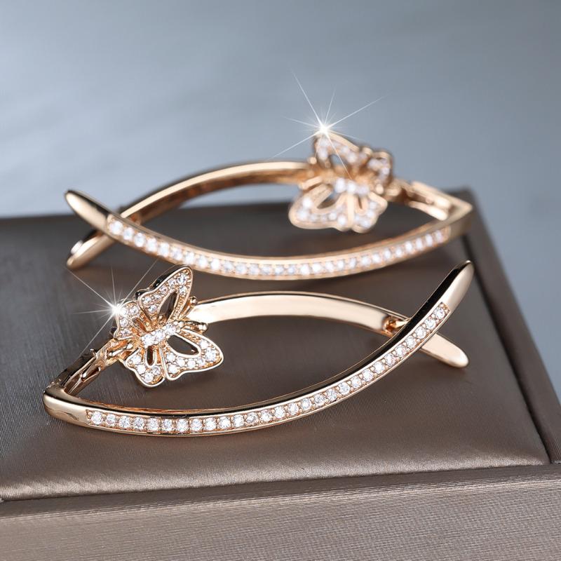 Fashion Gold Color Geometric Butterfly Earrings for Women Zircon Micro Inlaid Long Drop Earrings Exquisite Wedding Jewelry