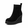 10Cm leather wedge heel short boots 2025 autumn and winter new small thick bottom side zipper super high heel pointed thin boots